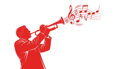 Musician Playing Trumpet with Musical Notes Silhouette © Herukloro