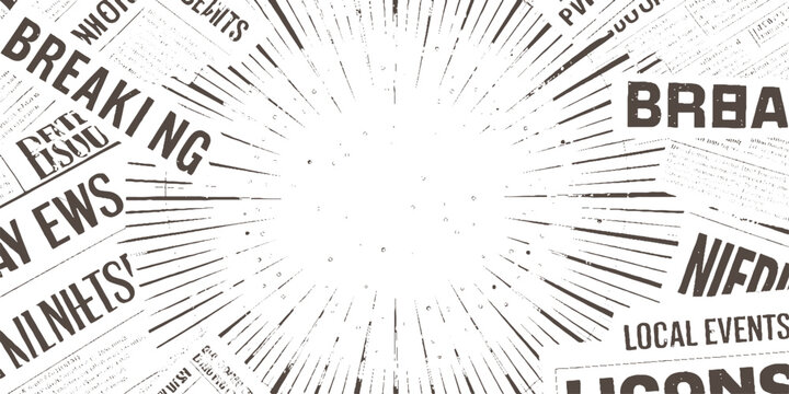 Vintage newspaper headlines breaking news and local events with radial lines and small circles