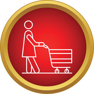 Woman pushing an empty shopping cart representing retail and consumerism