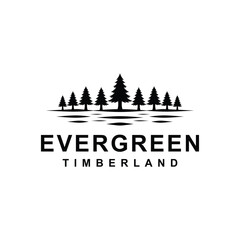 Obraz premium Evergreen pine tree with lake creek logo design inspiration