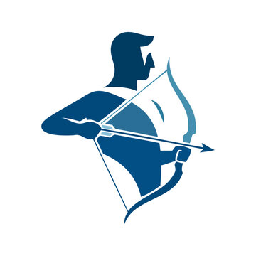 Logo arquero. S&iacute;mbolo tiro con arco. Dibujo con silueta de un hombre con un arco y flecha 