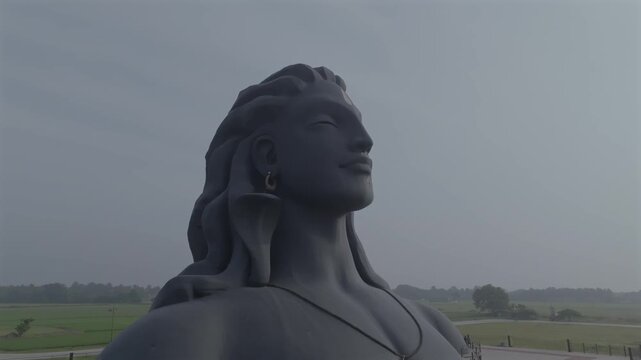 Aerial View of Adiyogi Shiva Statue in Coimbatore, Tamil Nadu, India