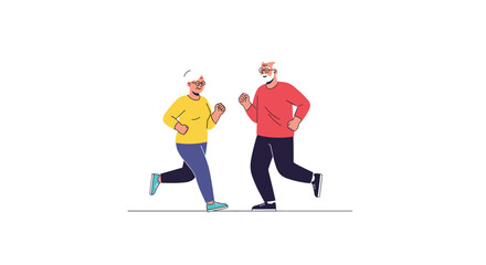 Fototapeta premium Active elderly couple jogging together outdoors to maintain health and fitness during their retirement years for active lifestyle promotion.