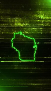 Mobile Vertical Resolution, 2160x3840 Pixels, Wisconsin State (USA) Digital Futuristic Glitch Map Opener, Suitable for Elections, July 4th and Memorial Day