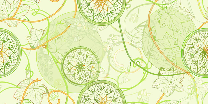 melon pattern a decorative seamless vector illustration with fruit and leaves