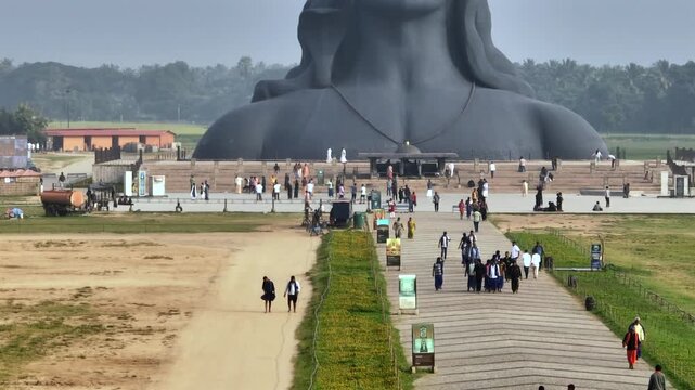 Aerial View of Adiyogi Shiva Statue in Coimbatore, Tamil Nadu, India