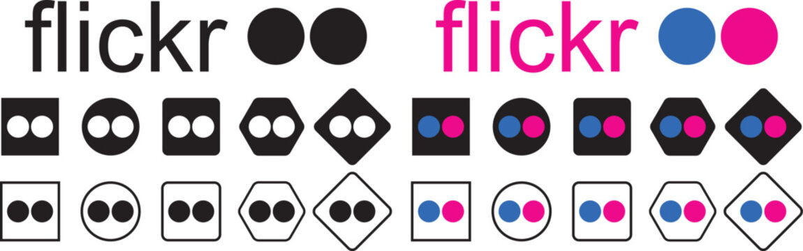Flickr Photo Sharing Photography Platform Icon. Social media design concept. Set of Flickr logos. Social media app. Popular online photo-sharing site platform