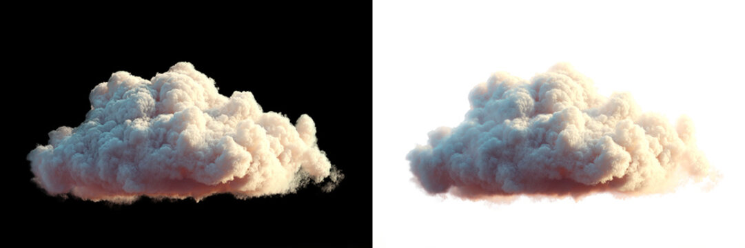 Realistic isolated white cloud transparent png with orange and blue light shading for natural weather overlay and atmospheric background design use in digital media projects
