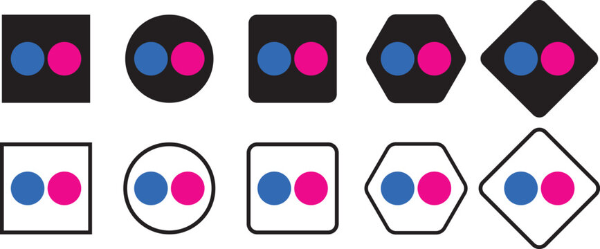flickr logo icon. Flickr Photo Sharing Photography Platform Icon. Social media design concept. Set of Flickr logos. Social media app. Popular online photo-sharing site platform