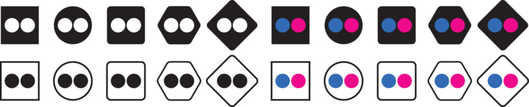 flickr logo icon. Flickr Photo Sharing Photography Platform Icon. Social media design concept. Set of Flickr logos. Social media app. Popular online photo-sharing site platform