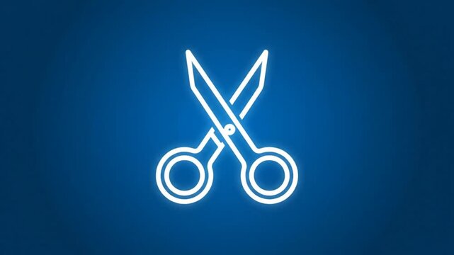 glowing white scissors graphic cutting concept over a deep blue background