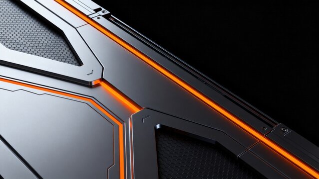 Futuristic metallic panel with glowing lines
