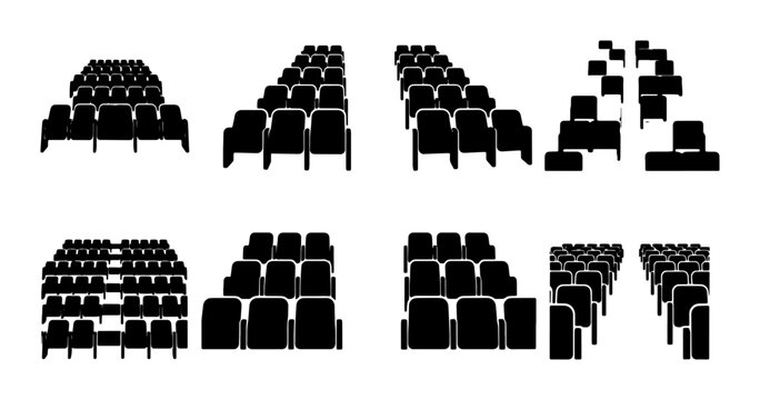 Auditorium Seating Arrangements, Cinema Rows, Conference Hall Chairs, Event Venue Seating Layouts, Vector Icons