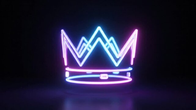 Neon crown glowing in a dark environment with blue and pink light emitting a futuristic royalty concept