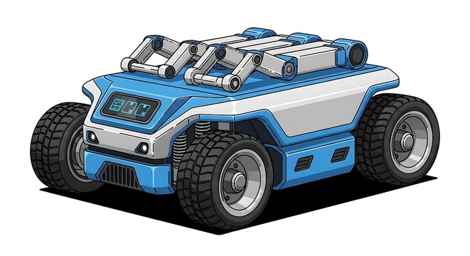 Futuristic blue and silver vehicle.