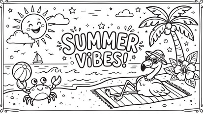 Summer Vibes Illustration with Beach Elements and Tropical Motifs © Sujon