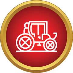 Fototapeta premium Horse drawn carriage icon on a red button with a gold frame representing vintage transportation