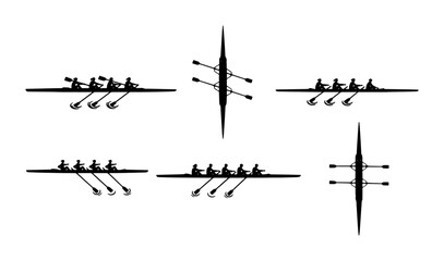 Rowing Team Silhouettes, Competitive Sport Vector Icons, Aquatic Race Graphics, Nautical Crew Illustrations, Athletic Pursuit Set © Sirajul