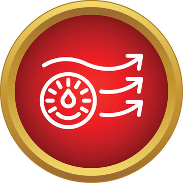 Round icon illustrating air flow with a humidity sensor on a red button