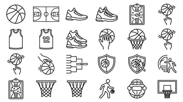 Set of Basketball Sport Line Art Icons.