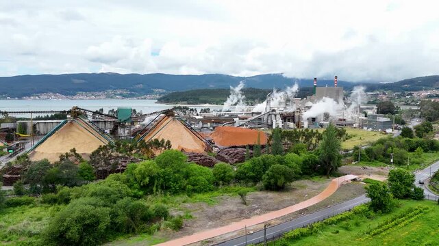 Industrial pulp and paper mill releasing steam emissions