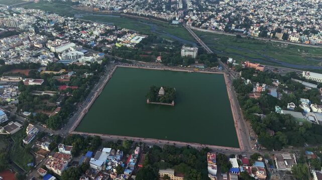 Aerial view of Vandiyur Mariamman Teppakulam in Madurai Tamil Nadu India