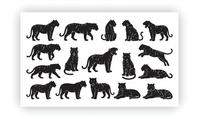 Panther and Cub Silhouette Vector   Wild Big Cat Family Illustration © Sola