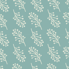 Floral seamless pattern. Light branches on a light blue background. Delicate composition for bed linen, packaging, wallpaper © GORBUSHA