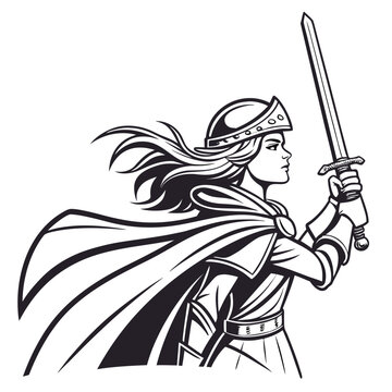 Cartoon knight warrior holding a sword and shield silhouette illustration