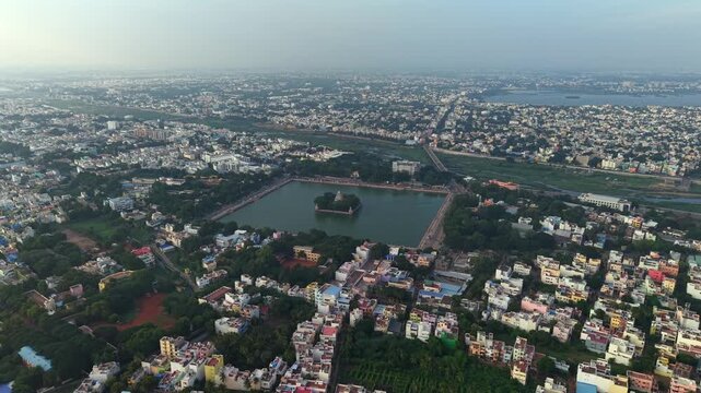 Aerial view of Vandiyur Mariamman Teppakulam in Madurai Tamil Nadu India