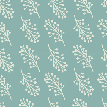 Floral seamless pattern. Light branches on a light blue background. Delicate composition for bed linen, packaging, wallpaper