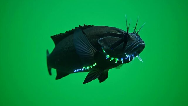 Black Fish Swimming Gracefully in Bright Green Background for Motion Graphics and Visual Effects