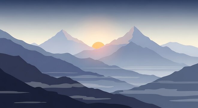 Serene Mountain Landscape at Sunrise - A Tranquil Vista.