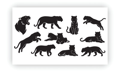 Panther and Cub Silhouette Vector   Wild Big Cat Family Illustration © Sola