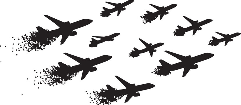 Silhouette of airplanes flying in formation together