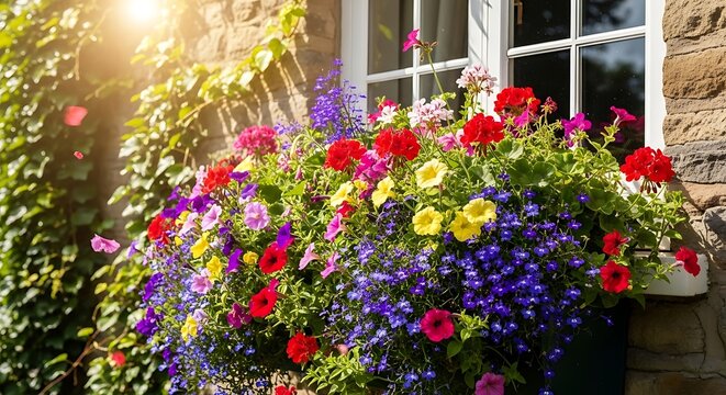 Vibrant window box flowers a burst of color and floral beauty