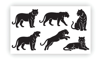 Panther and Cub Silhouette Vector   Wild Big Cat Family Illustration © Sola