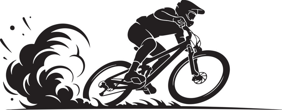 Dynamic Downhill Mountain Bike Rider Silhouette with Dust Effect