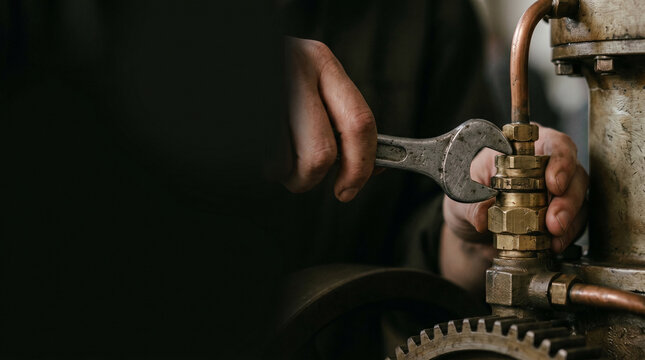 A mechanic checks vintage machinery for efficiency and durability &ndash; a minimalist workshop for industrial maintenance, restoration and technical precision
