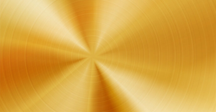 Polished realistic golden radial gradient. Gold circular effect background. Holographic shiny metal texture texture. Vector illustration