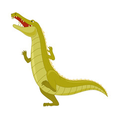 Obraz premium Cartoon green crocodile, perfect for childrens book illustrations, educational materials, or wildlife themed designs. Vibrant alligator character