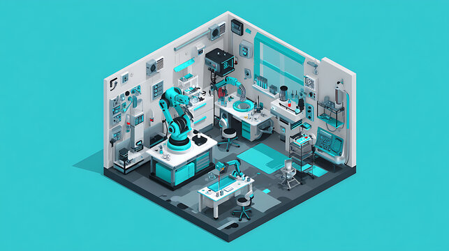 High-tech robotic lab with advanced machinery and tools
