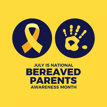 July is National Bereaved Parents Awareness Month poster vector illustration. Yellow awareness ribbon and child handprint icon set. Template for background, banner, card. Important day