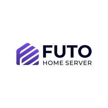 FUTO Home Server logo uses purple abstract house shape alongside dark text to signify technology and residential integration for networking solutions.