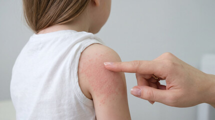 Fototapeta premium Concern about skin rash on child in a clinic setting during a doctor's visit for examination and advice