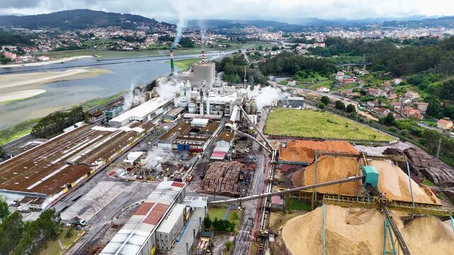 Aerial view of the ence pulp mill in pontevedra galicia