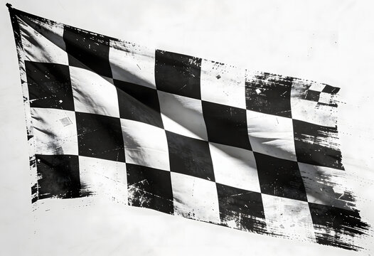 Distressed checkered flag texture with painted brush strokes and grit effect.
