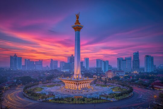 Monas Monument at Sunset in Jakarta, Indonesia