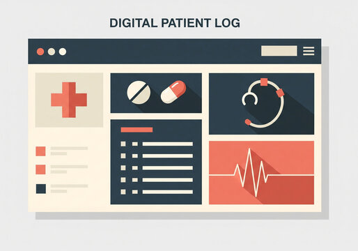 Digital patient log interface, medical dashboard UI design, healthcare software template