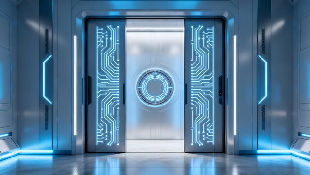 Futuristic hightech door with circuit design